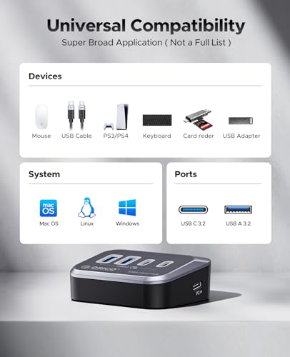 ORICO USB Hub 10Gbps with 2 USB A Ports+2 USB C Ports, USB 3.2 Gen 2 Hub with 3.28Ft USB-C-A/C Cable USB Splitter for iMac, MacBooks, Mac mini - size: 3.28Ft
