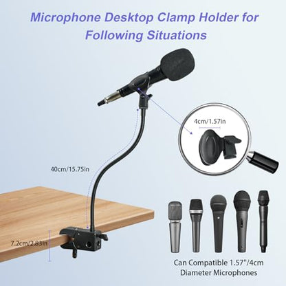2 in 1 Quick-Release Microphone Holder, Gooseneck Microphone Stand Holder Compatible with Shure/Fifine / AT2020 / Pyle/Blue Snowball/Razer for Lectern Meetings Lectures Pulpit Streaming Gaming Studio - style: Clamp Desk&Mic Stand Holder