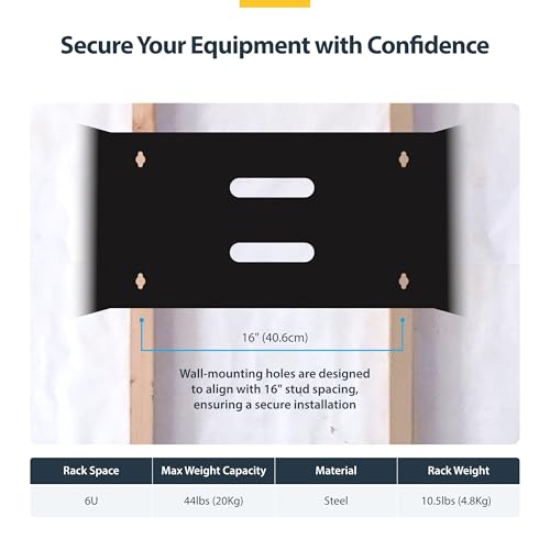 StarTech.com 6U Wall Mount Network Rack - 14 Inch Deep (Low Profile) - 19" Patch Panel Bracket for Shallow Server and IT Equipment, Network Switches - 44lbs/20kg Weight Capacity, Black (WALLMOUNT6) | Low-profile shallow rack, M6 screws and cage nuts, Ship