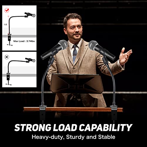 Desktop Mic Stand 13" Flexible Gooseneck Microphone Stand Desk Universal Microphone/Phone Stand Holder with Heavy Duty Desk Clamp, Mic Clip, 3/8" to 5/8" Screw Adapter for Universal Mic - size: 13INCHS