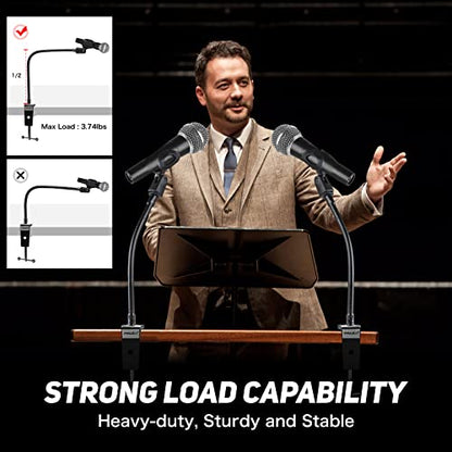 Desktop Mic Stand 13" Flexible Gooseneck Microphone Stand Desk Universal Microphone/Phone Stand Holder with Heavy Duty Desk Clamp, Mic Clip, 3/8" to 5/8" Screw Adapter for Universal Mic - size: 13INCHS
