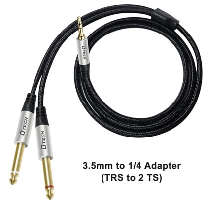 DTECH 3ft 3.5mm to 1/4 Adapter Audio Stereo Cable TRS 1/8 to Dual Quarter Inch TS 6.35mm Y Splitter Guitar AMP Aux Cord for Headphones Jack Laptop Speaker Phone Mixer - size: 3ft