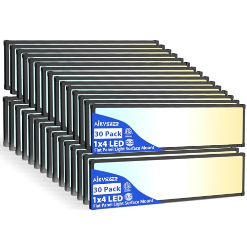 AIKVSXER 30Pack 1x4 LED Flat Panel Light, 6500LM Ultra-Bright, 30-50W Black | 3000K-6500K Adjustable, 0-10V Dimming, AC120-277V, Slim Surface Mount Ceiling Light for Office, Home, Garage - color: Black, size: 1x4ft-30P