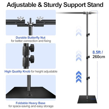 EMART 8.5x20ft(HxW) Photography Backdrop Stand for Parties, Adjustable Photo Pipe and Drape Background Back Drop Holder Frame Kit with Heavy Duty Metal Steel Base for Birthday Wedding - Black - size: 8.5×20ft