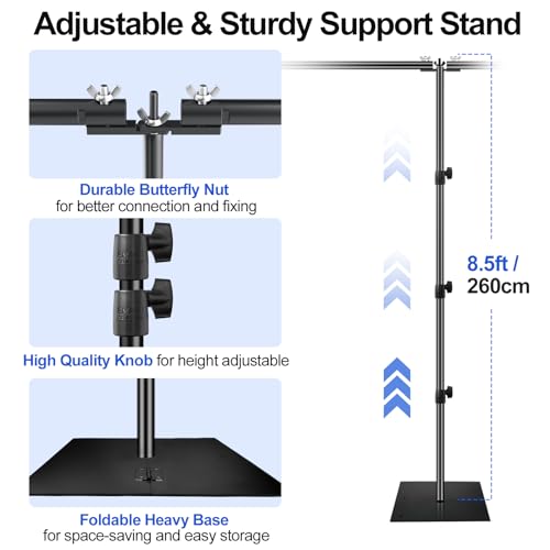 EMART 8.5x30ft(HxW) Photography Backdrop Stand for Parties, Adjustable Photo Pipe and Drape Background Back Drop Holder Frame Kit with Heavy Duty Metal Steel Base for Birthday Wedding - Black - size: 8.5×30ft