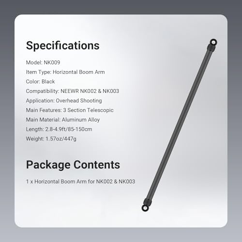 NEEWER 2.8-4.9ft Horizontal Boom Arm Only for NEEWER NK002 & NK003 Overhead Desk Camera Mount Rig Webcam Stand, Telescopic Crossarm for Phone Holder LED Light Video Recording Streaming, NK009
