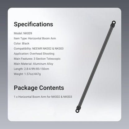NEEWER 2.8-4.9ft Horizontal Boom Arm Only for NEEWER NK002 & NK003 Overhead Desk Camera Mount Rig Webcam Stand, Telescopic Crossarm for Phone Holder LED Light Video Recording Streaming, NK009