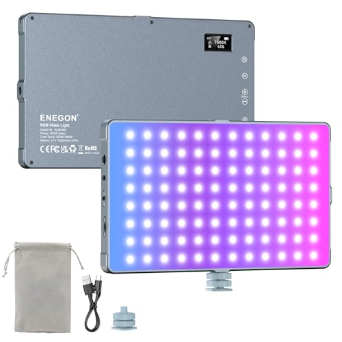 ENEGON 10000mAh RGB LED Video Light - 276 LED Beads with OLED Display, 18.5W Max, 2500–9900K CCT, CRI 96+, 21 Scene Modes - for Photography, YouTube, TikTok & Video Conferences - color: RGB 276 LED
