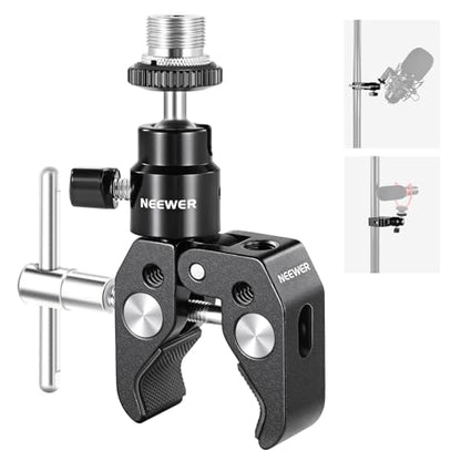 NEEWER Mini Articulated Ball Head with Crab Clip Mic Holder with 1/4" to 5/8" Thread, Compatible with SmallRig Camera Cage and Microphones, Support up to 3.3 lbs - style: MS013