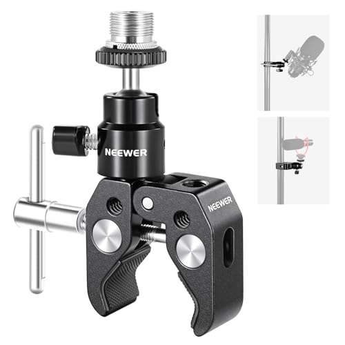 NEEWER Mini Articulated Ball Head with Crab Clip Mic Holder with 1/4" to 5/8" Thread, Compatible with SmallRig Camera Cage and Microphones, Support up to 3.3 lbs - style: MS013