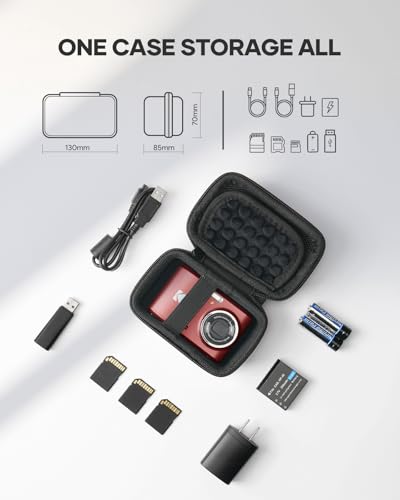 SQERO Digital Camera Case for KODAK PIXPRO FZ45 FZ55 & CAMKORY 1080P - Compact Travel Bag with 3 SD Card Slots, Small Lightweight Pouch, Cute Gifts for Adults Kids - color: red