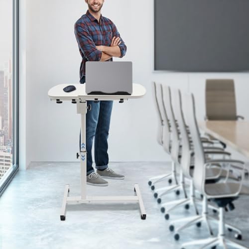 Adjustable Rolling Laptop Desk Stand,Laptop Mobile Stand with Wheels,Portable Computer Workstation with Tiltable Desktop for Teacher Classroom Home Office