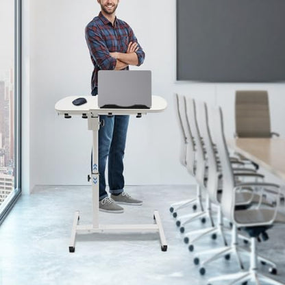 Adjustable Rolling Laptop Desk Stand,Laptop Mobile Stand with Wheels,Portable Computer Workstation with Tiltable Desktop for Teacher Classroom Home Office