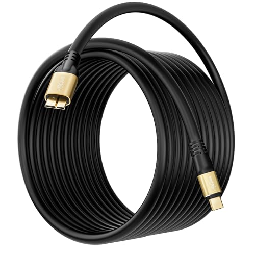 USB 3.0 Micro 10-Pin Cable 20FT, Extra Long Type 3.1 C to Micro B External Hard Drive Cord, 5Gbps High Speed Transfer, Compatible with Samsung Galaxy S5, Note 3, WD Western Digital My Passport - size: 20FT
