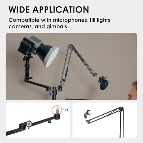 TARION Modular Desktop Arm Set - 18"/45 cm Adjustable Stand with Spigot Mount for COB Lights + 29.4"/75 cm (Max) Mic Boom Stand for Microphone Compatible with 35 mm Rods - Titanrig Arm Y - size: Arm Y (Light / Mic)