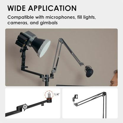 TARION Modular Desktop Arm Set - 18"/45 cm Adjustable Stand with Spigot Mount for COB Lights + 29.4"/75 cm (Max) Mic Boom Stand for Microphone Compatible with 35 mm Rods - Titanrig Arm Y - size: Arm Y (Light / Mic)