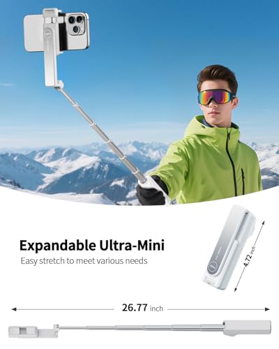 yAyusi New Ultra Mini Selfie Stick for iPhone, Extendable Aluminum Portable Selfie Stick with Remote, Compact Phone Selfie Sticks Compatible with 4-7" Phones for Vlog/Video Record/Live Stream (White)