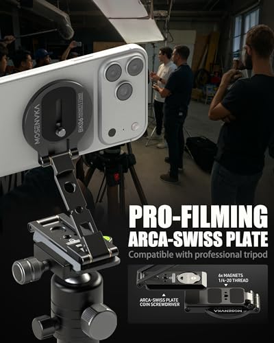 2-in-1 Magnetic Phone Stand & Action Camera Mount, N52 Magnet Phone Holder | for Gym/Desk, Portable for Magsafe iPhone 17-12, Arca-Swiss & 1/4" Screw for DJI Osmo Pocket 3/4, GoPro 13/12|Patented Design