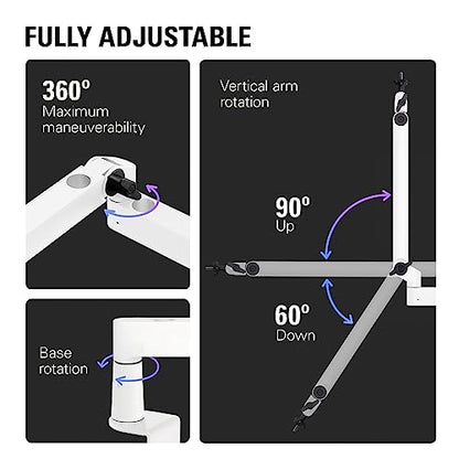 Elgato Wave Mic Arm LP White, Low Profile Boom Arm | Sits below shoulder line, 360-degree rotation, Magnetic cable channels, All-metal build, Fully adjustable mount - style: Low Profile White