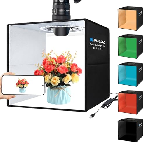 PULUZ 12x12 inch Professional Light Box Photography, Portable Folding Dimmable Shooting Tent Kit with CRI >95 White Lighting 120 LEDs Beads with 6 Colors Photo Backdrops for Products Display - size: 12*12 inch