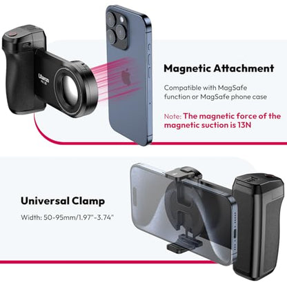 ULANZI Selfie Phone Tripod Mount MA35, 2-in-1 Magnetic & Phone Clip Camera Grip Handle Holder with Detachable Remote Shutter with Cold Shoe Adapter for iPhone 15 16 17 Samsung Video Shooting