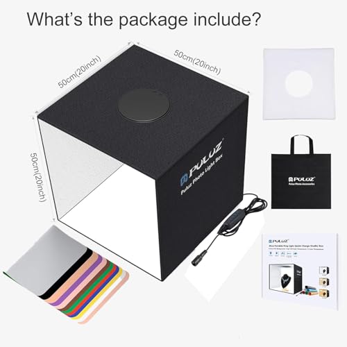 20"/50cm Light Box, PULUZ Large Photo Studio Shooting Tent 200 LED Light CRI≥90 12 Colors Backgrounds Professional Dimmable Photo Booth Product Photography 20x20 inch Light Box Photography - size: 20"/50cm Light Box