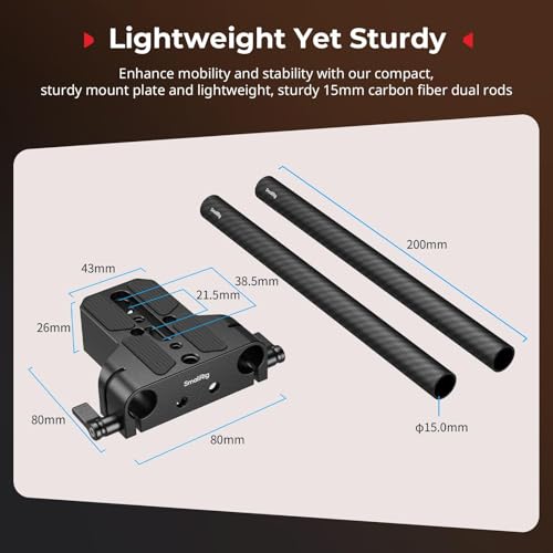 SMALLRIG Camera Base Plate Kit with 15mm LWS Rod Rail Clamp, Carbon Fiber 15mm Rods (8'' / 20cm), for Sony A6500 A6600 A6300, for Canon R5 R6, for Sony A7SIII / A7III, Both for Cameras & Cages - 5609 - style: Base Plate+15mm Rods
