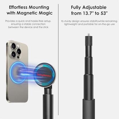 Golf Monopod Selfie Stick with Metal Ground Spike | Magnetic Phone Holder 52" Adjustable, Golf Training Aid Compatible w/Magsafe iPhone, Golf Swing Trainer (Magnet+Clamp+Ball Head) - color: Magnet+Clamp+Ball Head