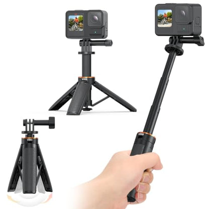 VRIG TP35 Auto Pop Open Extendable Mini Camera Tripod,Portable Small Handle Grip Desktop Webcam Selfie Stick Tripod for DJI Osmo Action 6/5Pro/4/3,GoPro Hero 13 12 11 10 Max,Mission 1 PRO - size: 11.9" Tripod