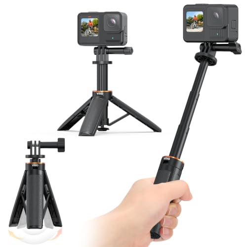 VRIG TP35 Auto Pop Open Extendable Mini Camera Tripod,Portable Small Handle Grip Desktop Webcam Selfie Stick Tripod for DJI Osmo Action 6/5Pro/4/3,GoPro Hero 13 12 11 10 Max,Mission 1 PRO - size: 11.9" Tripod
