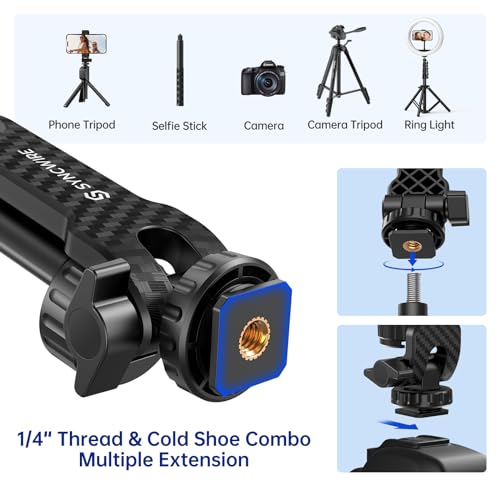 SYNCWIRE Tripod Phone Mount, Universal Smartphone Mount Adapter with 2 Cold Shoe and 1/4" Screw, 360° Rotates and 180° Tilts Adjustable Cell Phone Clamp Holder for Enhancing Mobile Photography Setup - color: Black