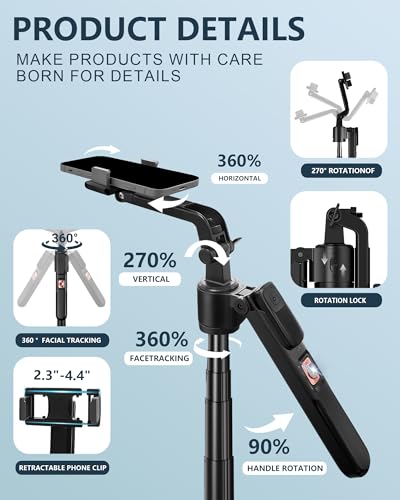 Auto-Face Tracking Tripod, 70" Selfie Stick Tripod with Remote, Phone Tripod for iPhone and Android, 360° Rotation & Gesture Control for Hands-Free Selfies, Vlogs, and Live Streams - color: Telescopic Gimbal