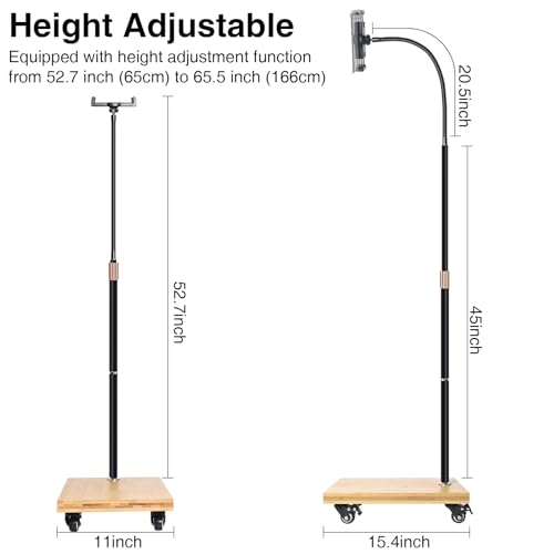 wishacc Tablet Floor Stand with Adjustable Gooseneck Mount, Swivels and Wheels for Bedside, Compatible with iPad, Galaxy Tab, Kindle and Phones - size: 15.4 x 11 inches