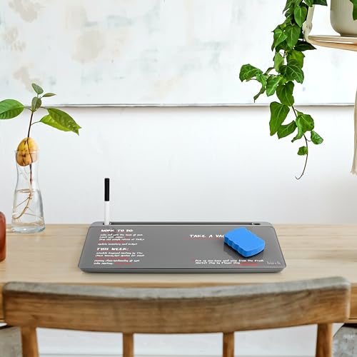 Birch Small Desktop Whiteboard – Glass Dry Erase Board Desk Pad Keyboard Stand with Storage Compartment, Adjustable Dividers, 3 Markers, Eraser & Holder – Perfect for Office, Home, & School (Charcoal) - style: Charcoal