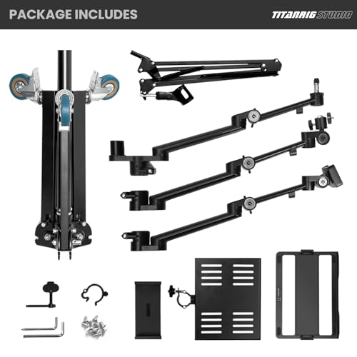 TARION Live Streaming Stand with Wheels - 61"/155cm 5-in-1 Stream Stand Equipment Kit: 1 Mic Boom + 3 Articulated Arms + 1 Projector Holder, Adjustable Heavy-Duty Floor Live Tree Stand Setup TitanRig - size: 5-in-1 Floor Set