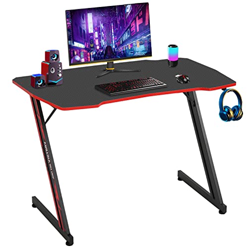 BestOffice 39" Gmaing Desk Computer Gaming Desk Z Shaped Gaming Workstation Ergonomic Gaming Table with Headphone Hook for Game Players (Red) - color: Red, size: 39 Inch Z Shaped