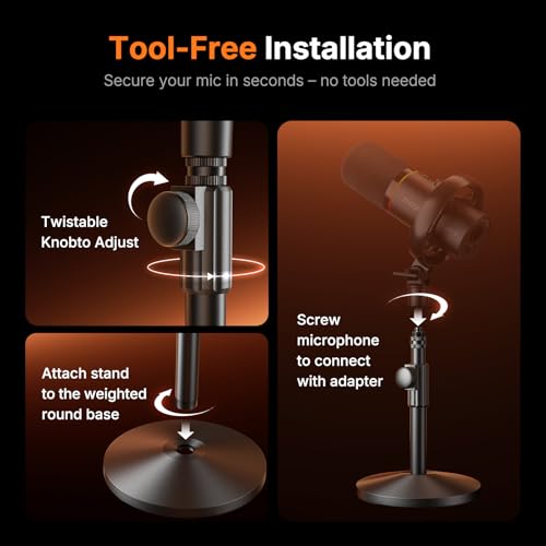 MAONO Desktop Mic Stand for PD200W/PD200X Microphone – Height Adjustable, All-Metal Build, Non-Slip Base, for Podcasting, Gaming, Streaming & Recording