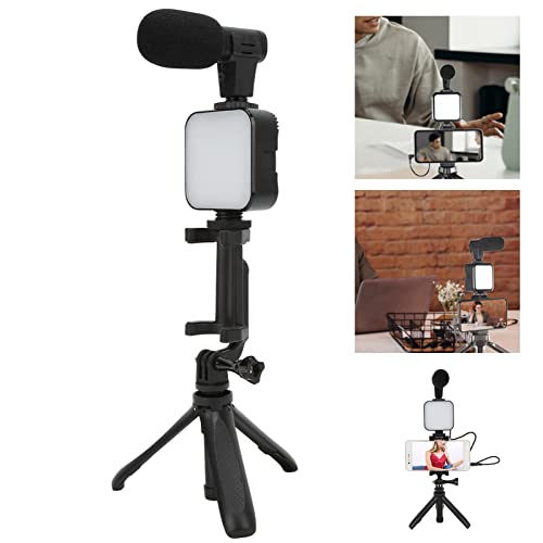 Smartphone Kit, Live Broadcast Video Recording Kit with Fill, Tripod and Phone Holder, 35mm. Microphone for Clear Sound, 360° Rotatable for 55. 8cm Phones,