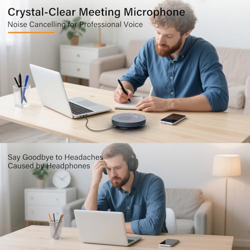 USB Speakerphone,Conference Microphone for Home Office, Omnidirectional Desktop PC Speaker with 360° Voice Pickup, Noise Cancelling, Plug & Play for Zoom/Teams/Skype, Webinar,Online Classes