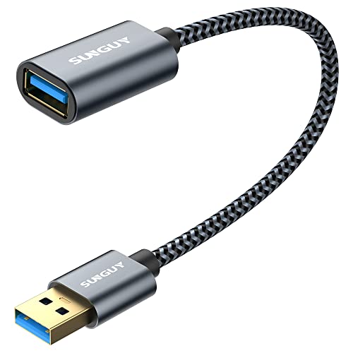 SUNGUY 5Gbps USB 3.0 Extension Cable, 1FT USB A Male to Female Extender Cord, Braided High Data Transfer Compatible with Xbox, Hard Drive, Webcam, USB Keyboard, Mouse, Flash Drive, Oculus VR - color: Grey, size: 1FT