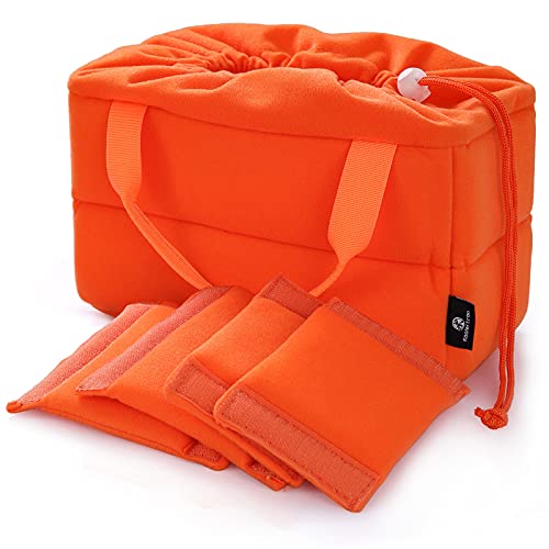 Koolertron Shockproof Camera Photo Bag for SLR TLR Camera Insert Partition Padded Case,Can be Put Directly Into the SLR Camera Bag With Freely Adjustable Compartment - color: Orange with Straps