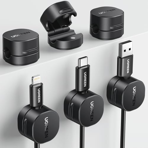 UGREEN Cable Organizer Clips, Adhesive Cable Management - 6-Pack Strong Magnetic Cord Holder for Desk to Keep Phone Charging Cables, Computer Cords, and Various Cord Organized for Nightstand, Black