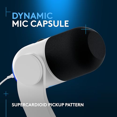 Logitech G Yeti GX Dynamic RGB Gaming Microphone with LIGHTSYNC, USB Mic for Streaming, Supercardioid, USB Plug and Play for PC/Mac - White - color: White