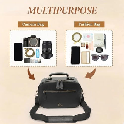 Camera Sling Bag, Waterproof PU Leather Crossbody Camere Bag for Photographers, Small Shockproof Case with Removable Dividers for DSLR/SLR/Mirrorless, 4L Black - color: Black
