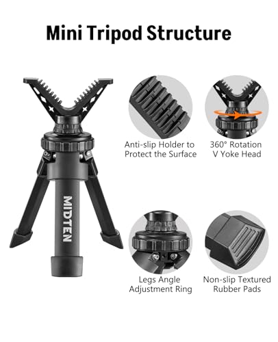 MidTen Portable Shooting Rest Tripod Rifle Stand for Range - Lightweight Bench Rest with 360 Rotate V Yoke Holder - size: 6.1-7.9''