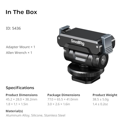 SMALLRIG Cold Shoe Adapter Mount for DJI Osmo 360 / Action 5 Pro / 4 / 3, with Quick Release Mount, 180° Tilt Adjustable - 5436
