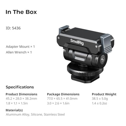 SMALLRIG Cold Shoe Adapter Mount for DJI Osmo 360 / Action 5 Pro / 4 / 3, with Quick Release Mount, 180° Tilt Adjustable - 5436