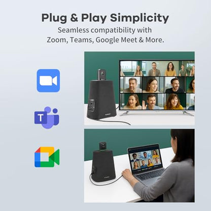 KanDao Meeting Ultra Standard - 360° 4K All-in-One Video Conference Camera, AI Tracking, 8 Noise-Cancelling Mics, Build-in System, Works with Zoom, Google Meet, Microsoft Teams - Plug & Play - color: black- grey