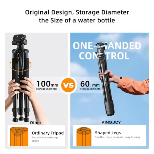 KINGJOY 72'' Aluminum Camera Tripod, Travel Tripod with 360° Ball Head, Phone Holder, Carry Bag, Wireless Remote Control, Compatible with DSLR, Phone, Spotting Scopes, Laser Level, Max Load 11 lb