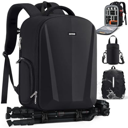 SDYSM Camera Backpack, Hardshell DSLR/SLR Camera Bag with Lens Pouch & 15.6" Laptop Compartment Waterproof Camera Case with Rain Cover Photography Backpack Compatible for Canon/Nikon/Sony/Drone Black - color: Black